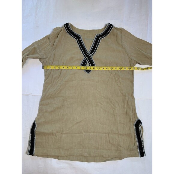 Soft Surroundings Tunic Womens L Tan Swimsuit Cover Gauzy Beaded Lagenlook - Picture 7 of 9